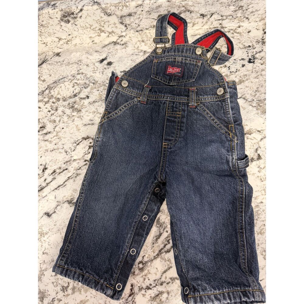 Vintage Old Navy Flannel Lined Dark Wash Denim Overalls 12M